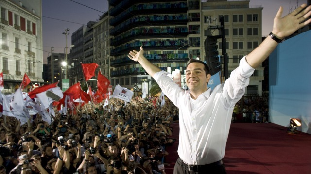 SYRIZA:s ledare Alexis Tsipras på stort valmöte i Aten i somras.